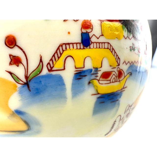 Cream Vintage Goldcastle Chikusa Hand-Painted Japanese Porcelain Landscape Vase For Sale - Image 8 of 12