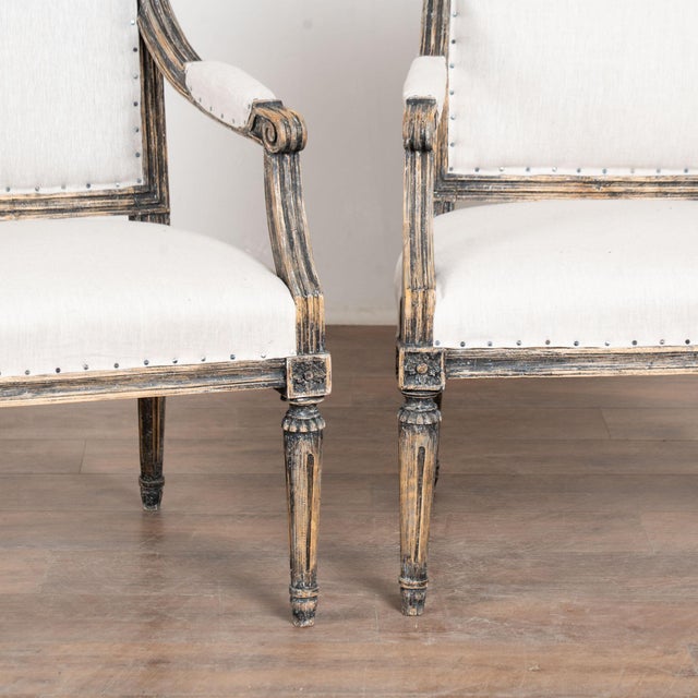 Wood Pair 19th Century Swedish Gustavian Black Painted Armchairs For Sale - Image 7 of 11