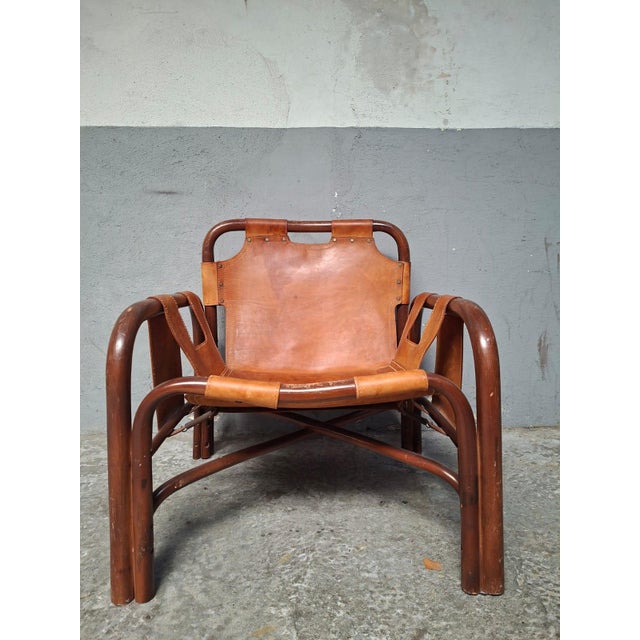 Brown Vintage Safari Chairs in Leather and Bamboo by Tito Agnoli, 1970, Set of 2 For Sale - Image 8 of 18