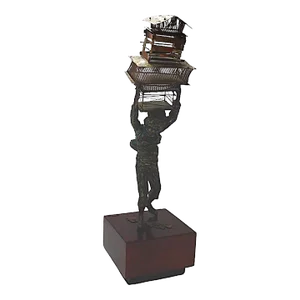 1972 Curtis Jere Sculpture Boy Carrying Birdcages
