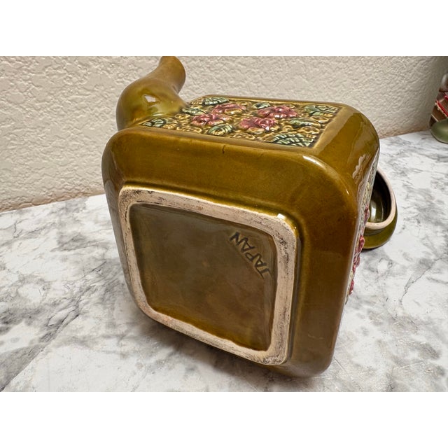 Ceramic Vintage Green Floral Textured Teapot For Sale - Image 7 of 8