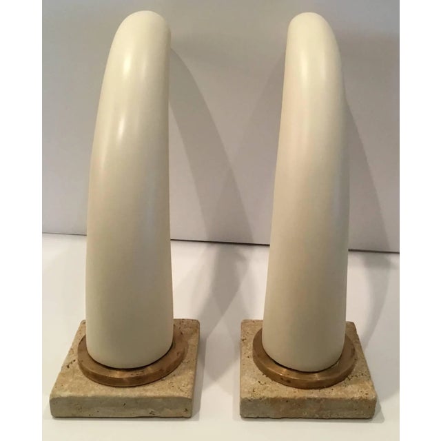 White Pair of Decorative Tusk Horn For Sale - Image 8 of 11