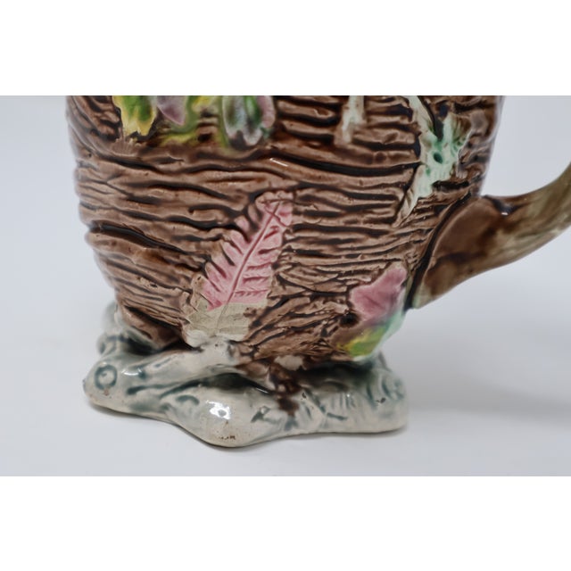 Antique English Majolica Rustic Floral Tree Bark Pitcher, Attributed to Shorter & Boulton For Sale - Image 18 of 18