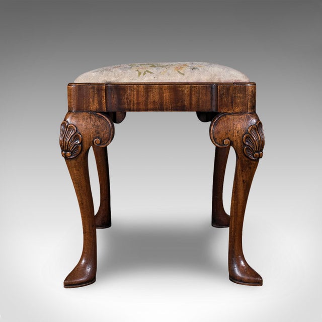 Late 19th Century Antique Queen Anne Revival Dressing Stool, English, Needlepoint, Victorian, 1870 For Sale - Image 5 of 10