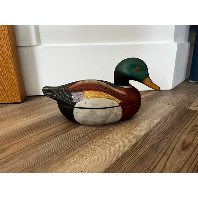 Oxblood Red Vintage Ceramic Hand Painted Mallard Duck Trinket Box For Sale - Image 8 of 10