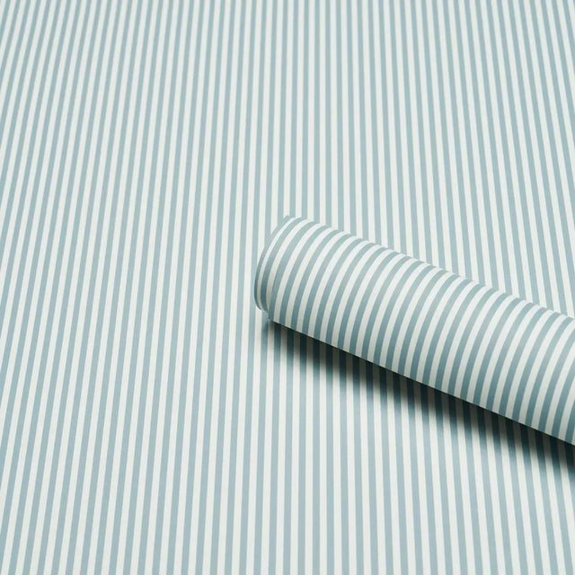 Contemporary Schumacher Emma Stripe Narrow Wallpaper In Chambray For Sale - Image 3 of 4