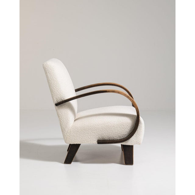Mid 20th Century 20th Century Czech Republic Warm Ivory Boucle Bentwood-Arm Lounge Chair For Sale - Image 5 of 11