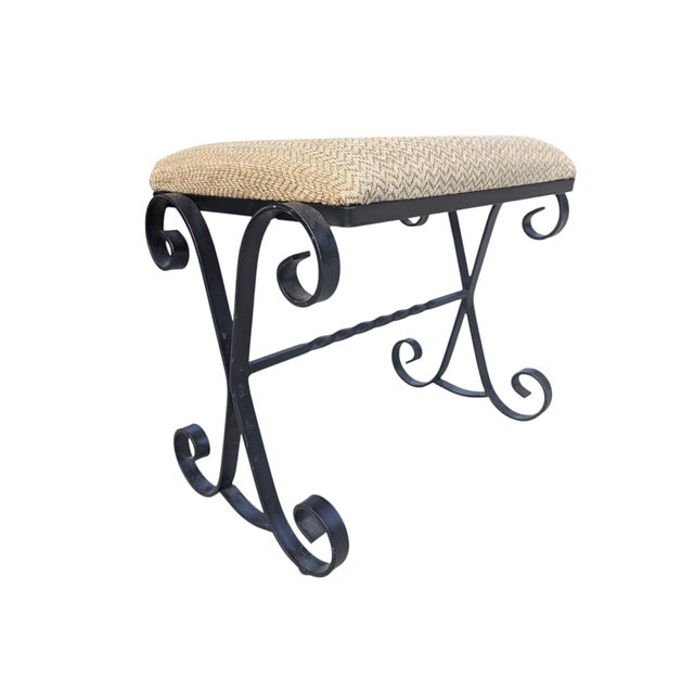 Mid Century Wrought Iron Scrolled Ottoman Footstool For Sale - Image 13 of 16