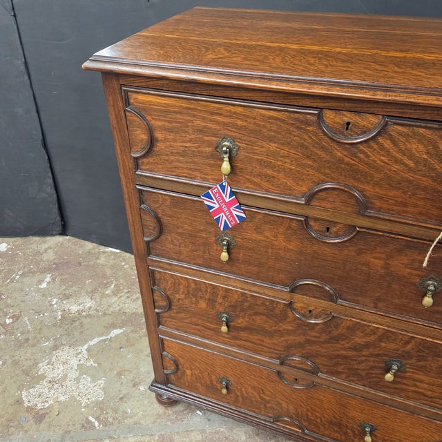 Late 19th Century Late 19th Century Handsome Georgian Oak 4 Drawer Chest on Bun Feet With Decorative Molding Accents For Sale - Image 5 of 9