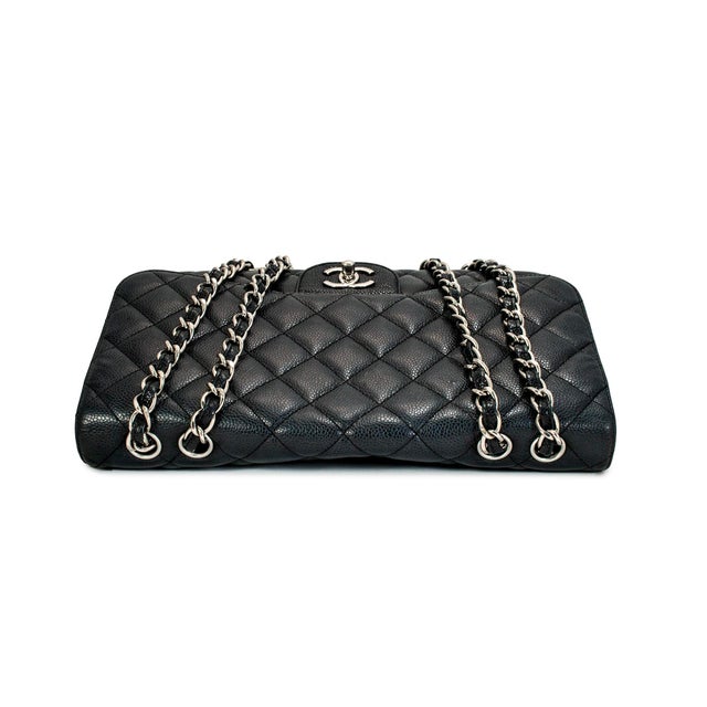 Early 21st Century Chanel Jumbo Classic Double Flap 30cm Black Caviar Silver Hw For Sale - Image 5 of 11