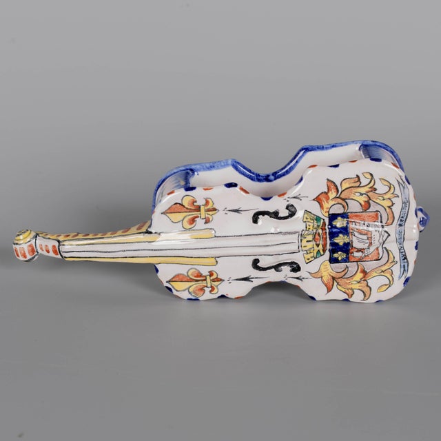 French Country 19th Century French Alcide Chaumeil Faience Miniature Violin Vessel For Sale - Image 3 of 9