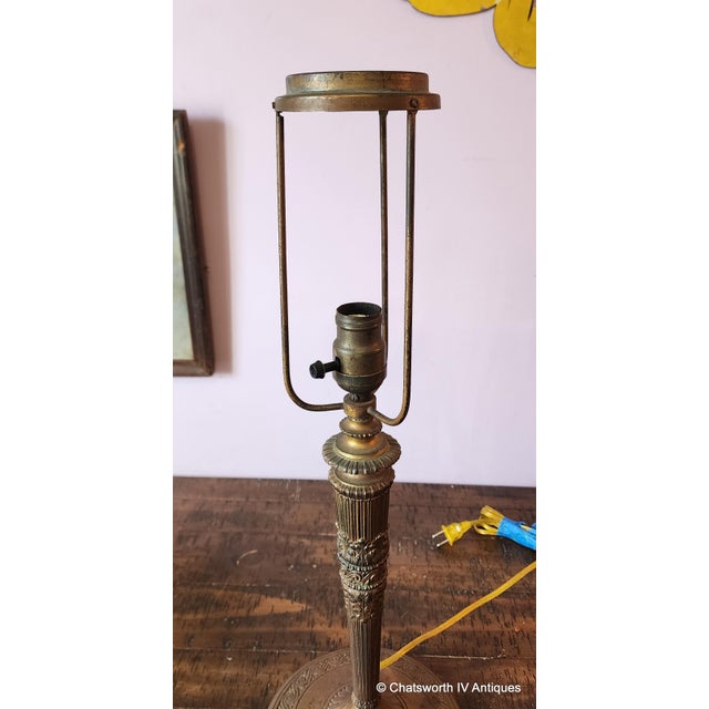 Signed Edward Miller Art Nouveau Style Slag Glass 6 Panel Table Lamp, C1920s For Sale - Image 11 of 14