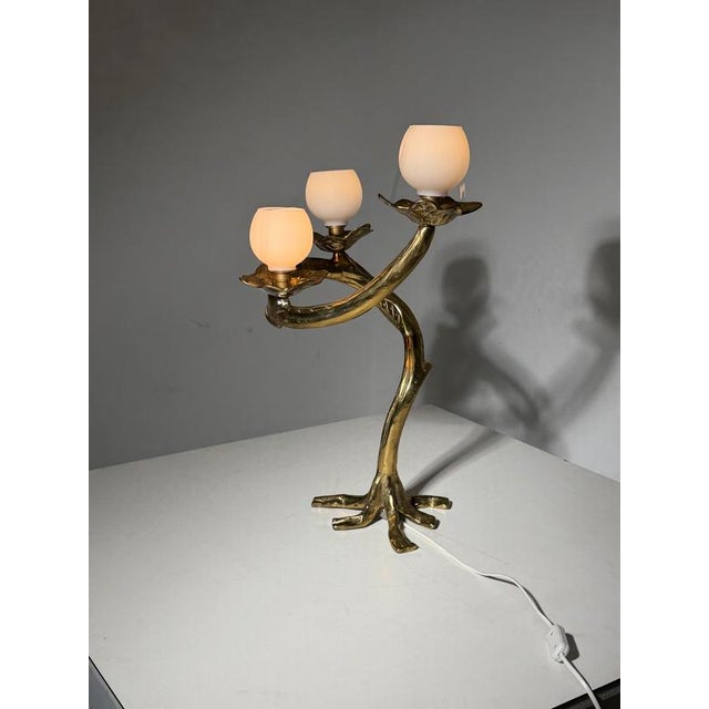Sculptural Bronze Table Lamp with Opaline Glass Shades For Sale - Image 6 of 6