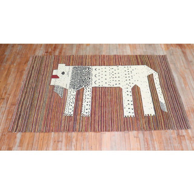 Late 20th Century Lion Persian Kilim Wall Hanging - 4'9" x 7'7" For Sale - Image 17 of 18