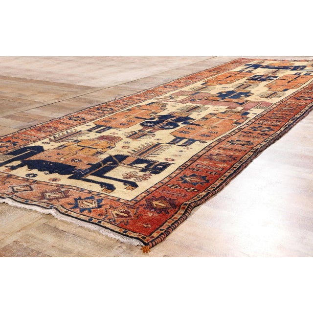 Beige Antique Persian Shiraz Pictorial Rug, 04'07 X 13'03 For Sale - Image 8 of 10