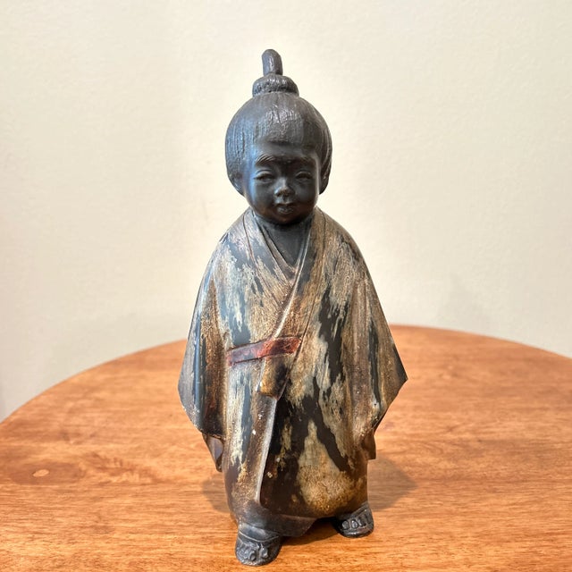 Vintage Japanese Bronze Sculpture of Young Monk Artist Signed Stamp Original For Sale - Image 13 of 13