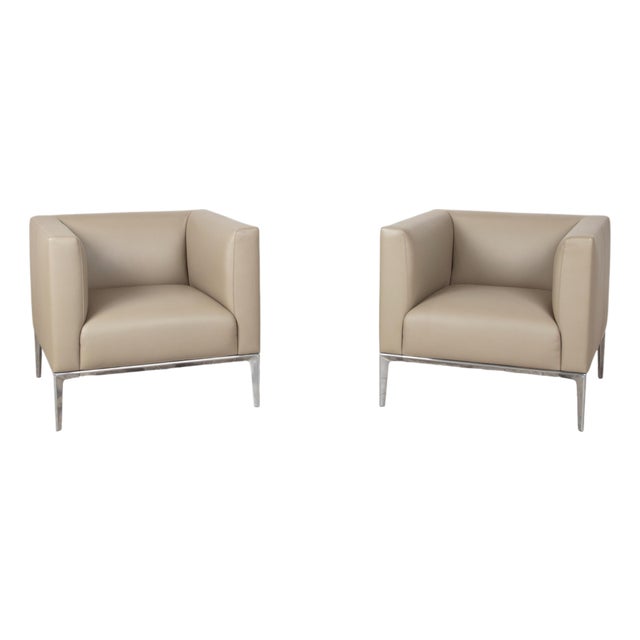 Jaan Lounge Chairs in Cream Leather and Chrome from Walter Knoll / Wilhelm Knoll, Set of 2 For Sale