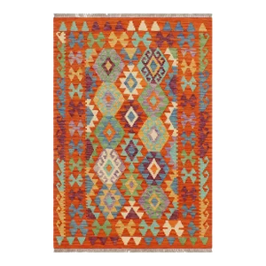 Rustic Kilim Rust Blue Wool Rug - 2'9" X 3'9"
