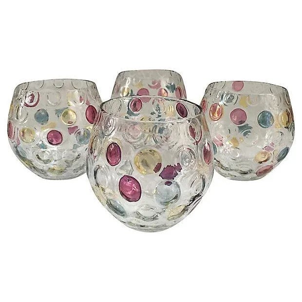 Mid-Century Vintage Iridescent Pink Blue & Yellow Decanter and Glasses - Set of 5 For Sale In Boston - Image 6 of 7