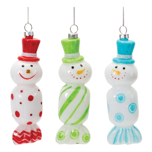Glass Snowman Candy Ornament (Set of 12) For Sale