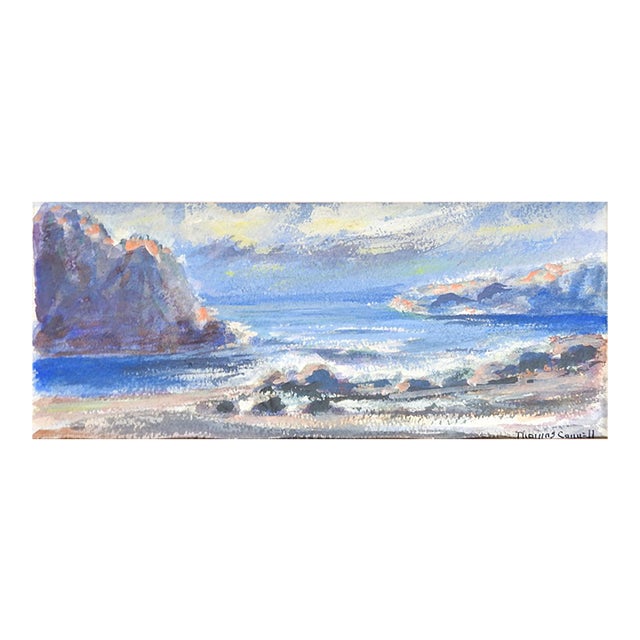 Mid 20th Century Rocky Coast Seascape Watercolor Painting For Sale