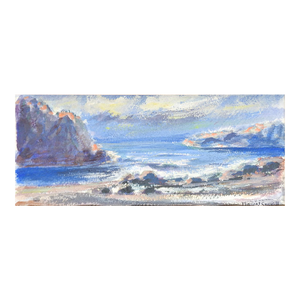 Mid 20th Century Rocky Coast Seascape Watercolor Painting