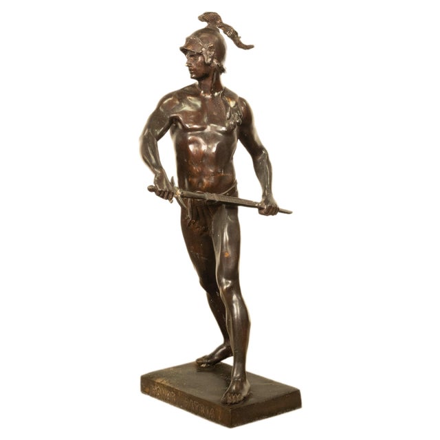 Tall Antique French Academic Realism 19th Century Bronze Roman Warrior Statue Sculpture For Sale - Image 9 of 16
