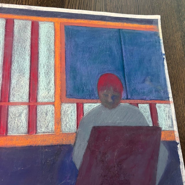 Mid-Century Modern Colorful and Graphic Large Original Pastel Drawing For Sale - Image 3 of 8