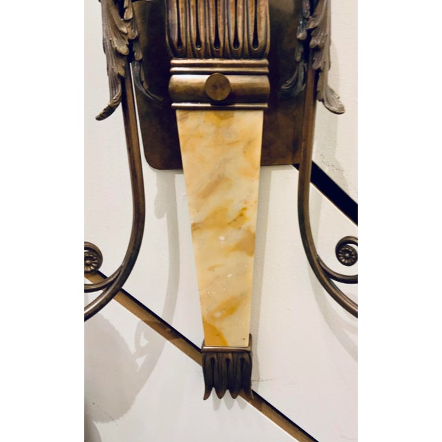 Myran Allan Luxury Lighting Italian Empire Marble and Bronze Wall Sconces Pair For Sale - Image 4 of 7