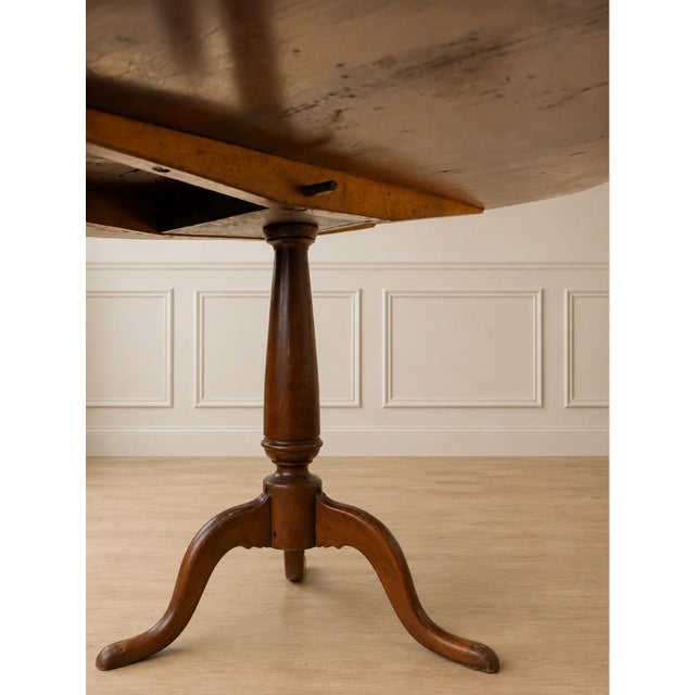 Vintage Round Oak Wood Table For Sale - Image 4 of 4