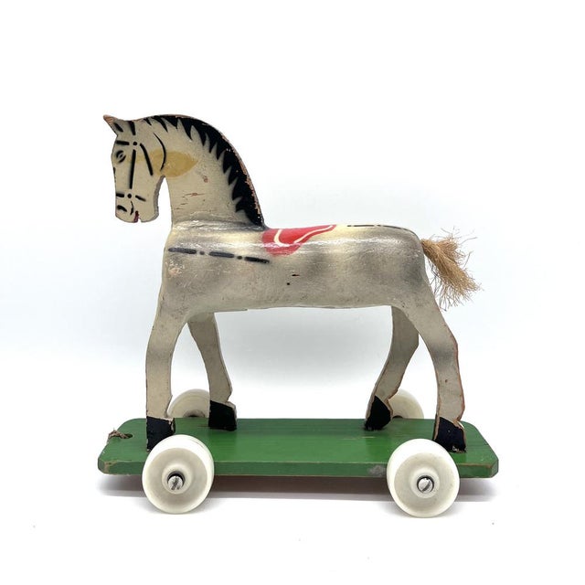 1940s Vintage Wooden Horse on Rolling Board, 1930s For Sale - Image 5 of 15