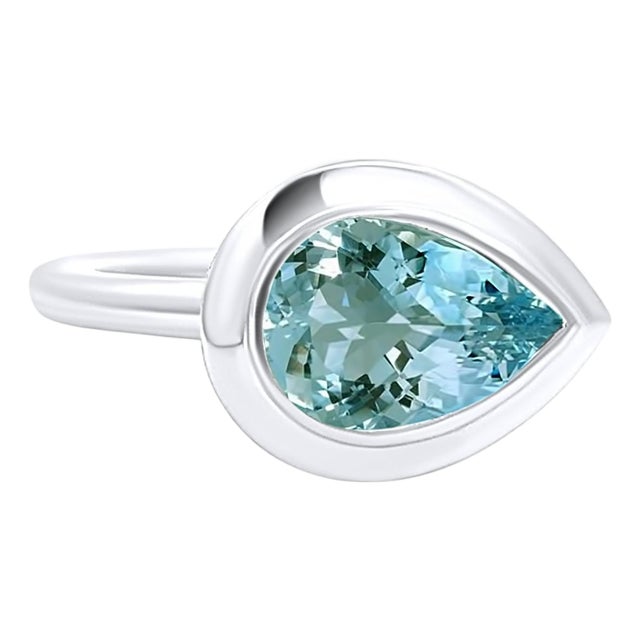 Natural Solitaire Aquamarine Ring 6.5 14k W Gold 1.60 TCW Certified For Sale