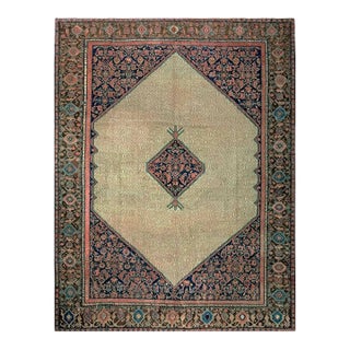 1900s Brown Medallion Antique Persian Malayer Carpet 9'3" X 12'6" Wool Knotted Rug For Sale