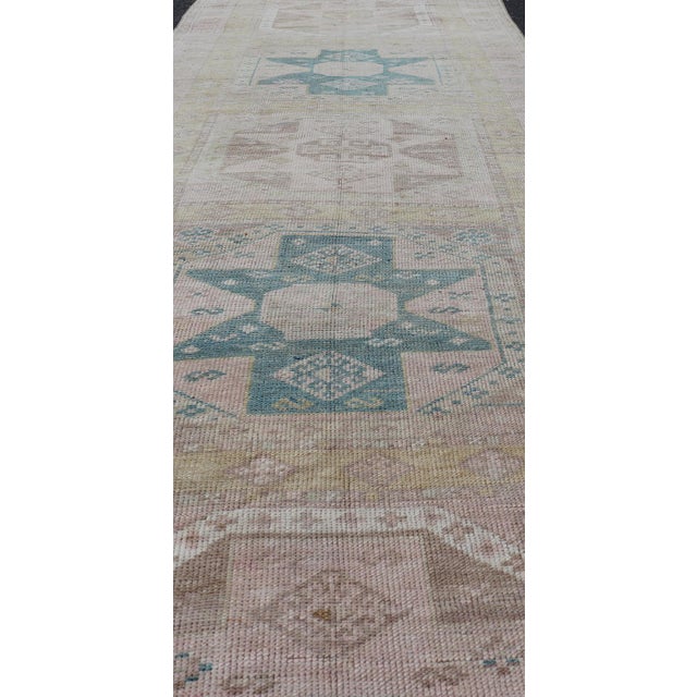 Antique Turkish Oushak Runner With Geometric Medallion Design 3'2" X 10'11" For Sale In Atlanta - Image 6 of 12