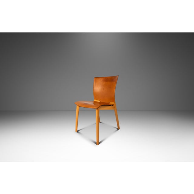 Italian Set of Four (4) Patinaed Italian Scadinavian Modern 'Cos' Dining Chairs in Beech & Leather by Josep Lluscà for Cassina, Italy, C. 1990s For Sale - Image 3 of 18