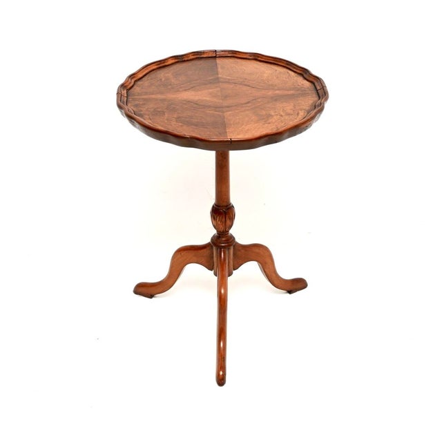 Wood Antique Figured Walnut Pie Crust Wine Table, 1930 For Sale - Image 7 of 7