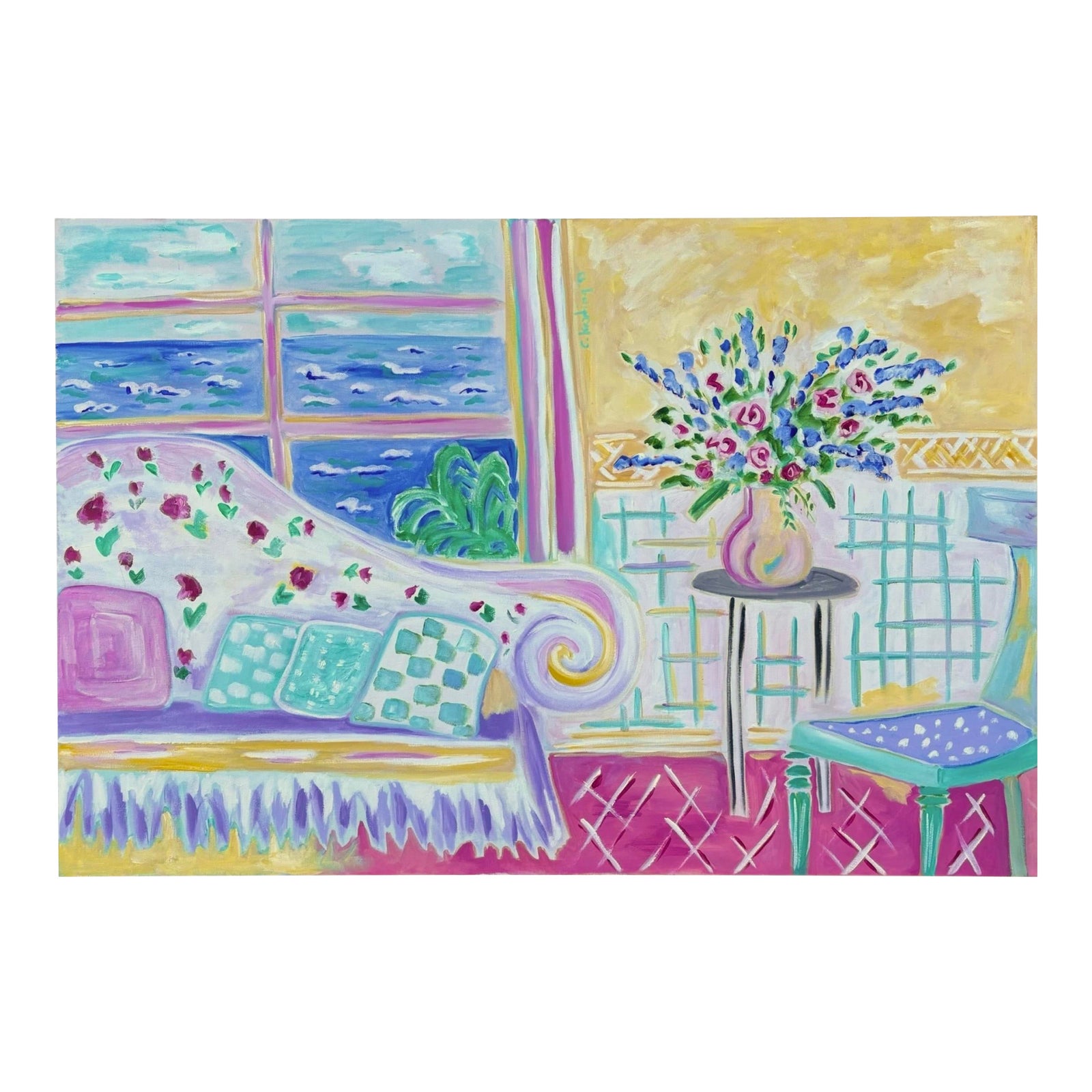 Late 20th Century Christina Keating Oil on Canvas Interior Scene | Chairish