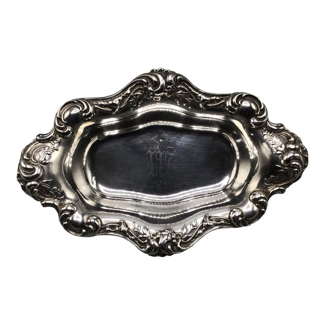 Antique International Silver Co. “W” Monogrammed Sterling Silver Pin Tray For Sale