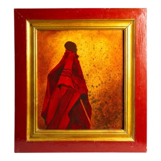 Signed Phyllipa, Maasai Herder Oil Painting, Red & Ochre For Sale