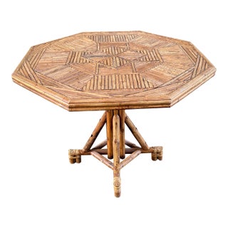 Mid 20th Century Rattan Bamboo Octagonal Dining or Center Table For Sale