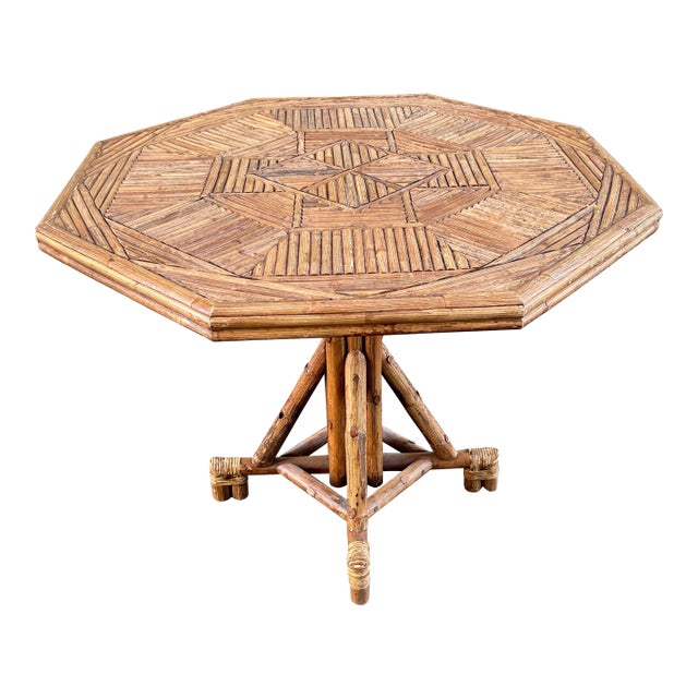 Mid 20th Century Rattan Bamboo Octagonal Dining or Center Table For Sale