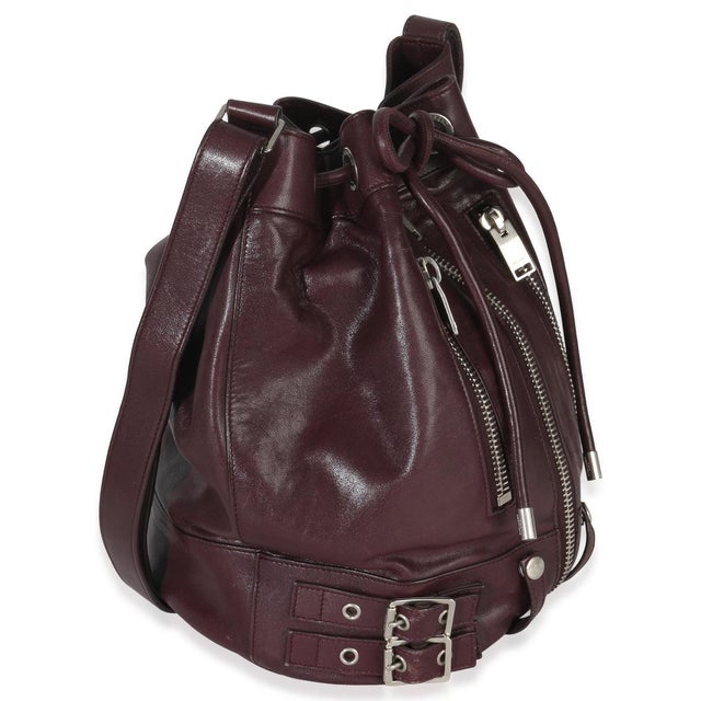 Contemporary Bordeaux Smooth Calfskin Medium Rider Bucket Bag For Sale - Image 3 of 9