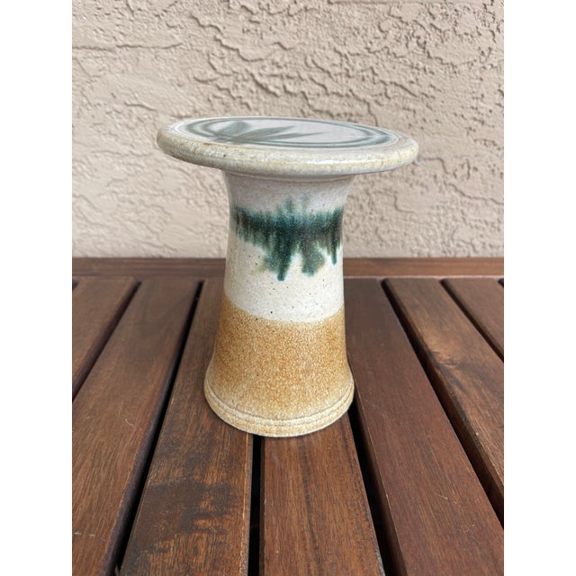 Folk Art Folk Art 1950's Japan Stoneware Art Pottery Stand - Artist Signed For Sale - Image 3 of 6
