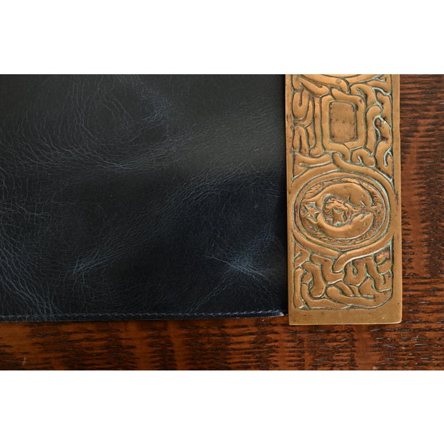 Tiffany Studios New York Zodiac Bronze Blotter Ends With Leather Desk Blotter For Sale - Image 9 of 16