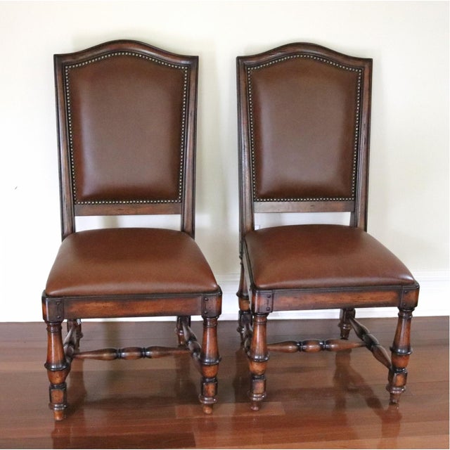 Brown Set of Two Vintage Mid Century Modern Wynterhall Leather Dining Chairs by Hooker For Sale - Image 8 of 8