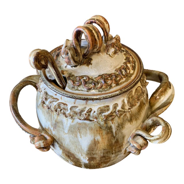 Mid 20th Century Abstract Stoneware Tureen With Ladle For Sale