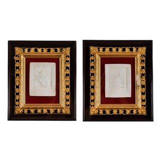 Antique Intaglios Christ and Archangel Gabriel Florentine Frames by Aeg, 1800s, Set of 2 For Sale