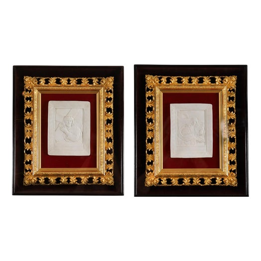 Antique Intaglios Christ and Archangel Gabriel Florentine Frames by Aeg, 1800s, Set of 2 For Sale