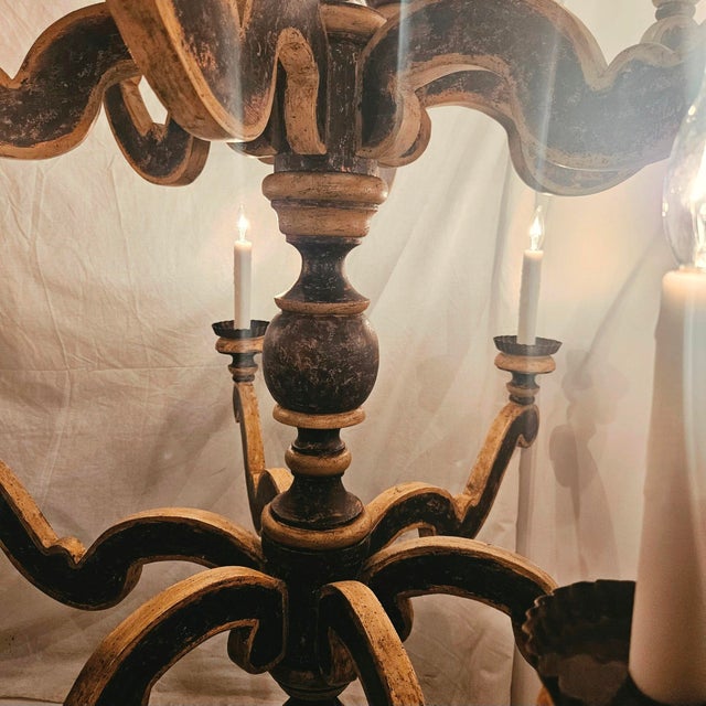 Paul Ferrante Style - Large French Provincial Two Tier 12 Light Wooden Chandelier For Sale In New York - Image 6 of 8