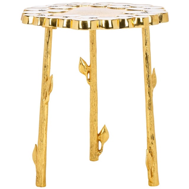 Florance Floral Accent Table in Gold For Sale In Philadelphia - Image 6 of 8